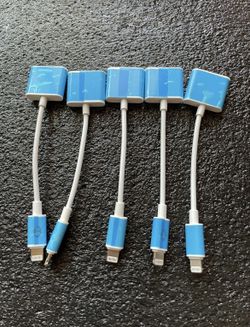 Wholesale Lot of 5 iPhone-Compatible 8-Pin to Dual Adapter – Charge & 3.5mm Aux Audio Spli