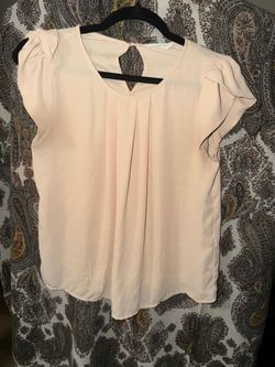 Lucid-Pink Pastel Blush Pleated Petal Cap Sleeve   Blouse - Size M