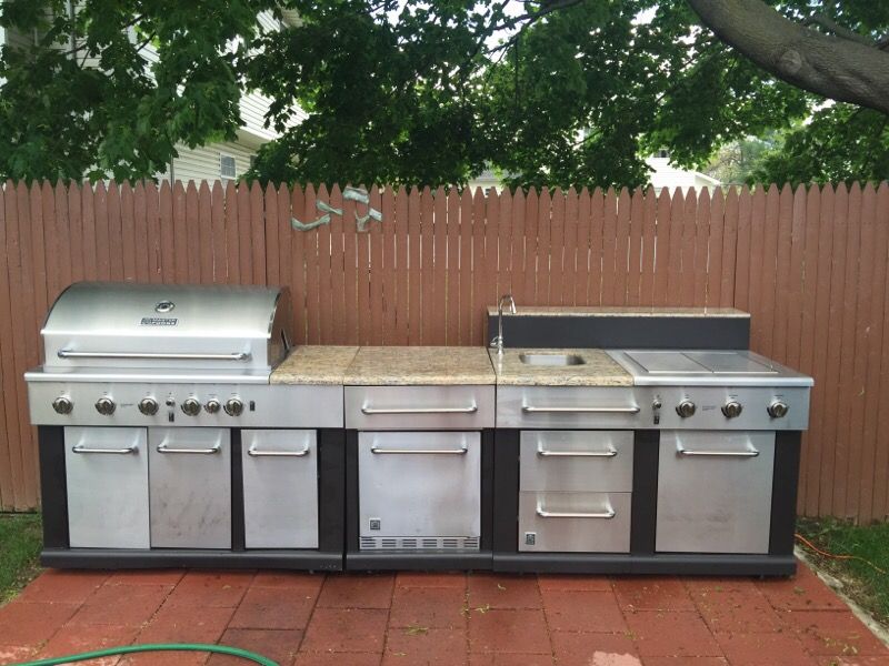 Master forge 6 burner gas grill with master forge refrigerator & 3 burner with outdoor sink