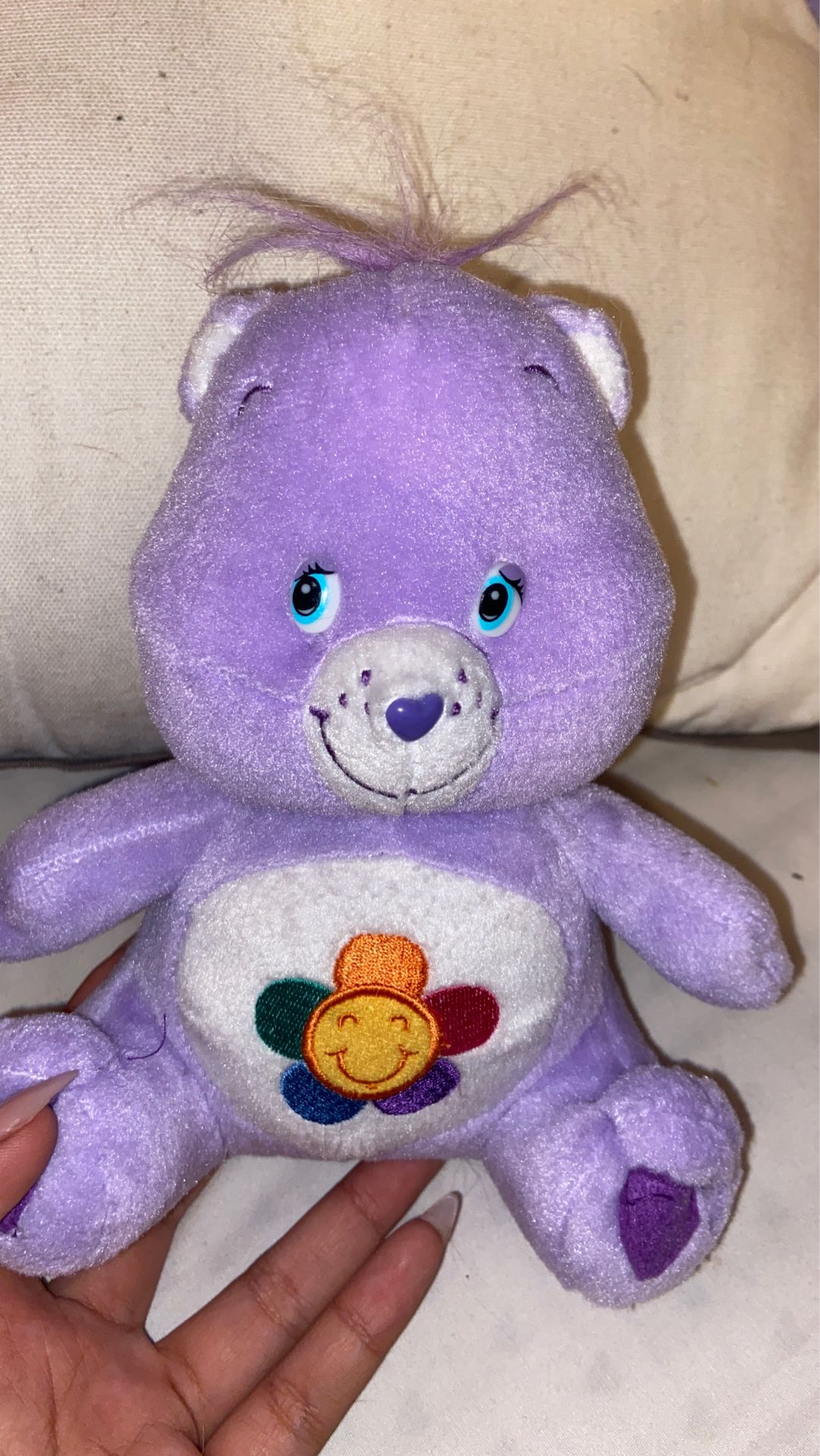 Care Bears Harmony Bear Plush Stuffed Animal Purple Lavender Flower Tummy 7"