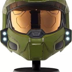 Halo Master Chief Deluxe Helmet with Stand - LED Lights on Each Side - Battle Damaged
