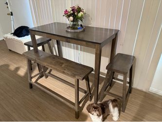 4-Piece Counter Height Dining Set with Bench and Stools