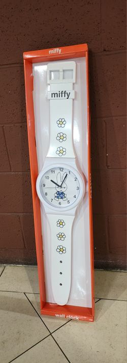 Miffy Watch Shaped Wall Clock White Flower Design NIB 36x8x2"