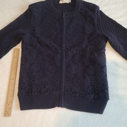 Tory Burch Crochet NAVY Cardigan Sweater