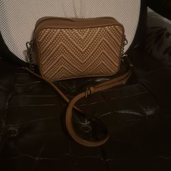 Michael Kors Woven Chevron Leather Camera Bag Acorn Gold 