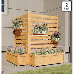 New , 2-Panel Outdoor Wood Privacy Screen with Planter Box,