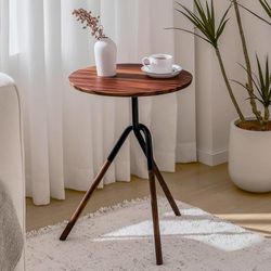 Solid Wood End Table, Modern Side Table with FSC Certified Wood & Knotted Metal Frame, Small Accent Couch Sofa Side Table for Living Room Bedroom, Wal