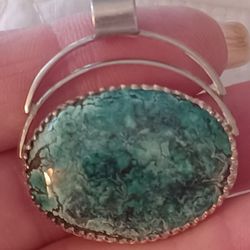 Vtg.Native Signed " NW" Sterling Silver Green Turquoise Pendant 