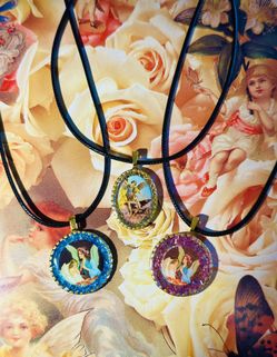 Angel St. Michael & Guardian Angel Glass Pendant Jewelry Medal