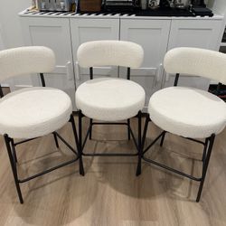 24'' Bar Stools Set of 3, for Kitchen Island. White