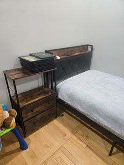 Twin bed frame W/twin XL Mattress & nightstand