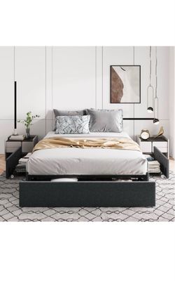 Allewie Full Size Platform Bed Frame with 3 Storage Drawers, Fabric Upholstered, Wooden Slats Support, No Box Spring Needed, Noise Free, Easy Assembly