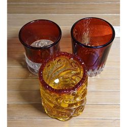 Lot of 3 Vintage Czech Bohemian Ruby Red Chrystal Shot Glass Toothpick Holder