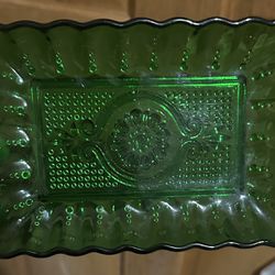 Rare Emerald Crystal Vintage Relish Tray