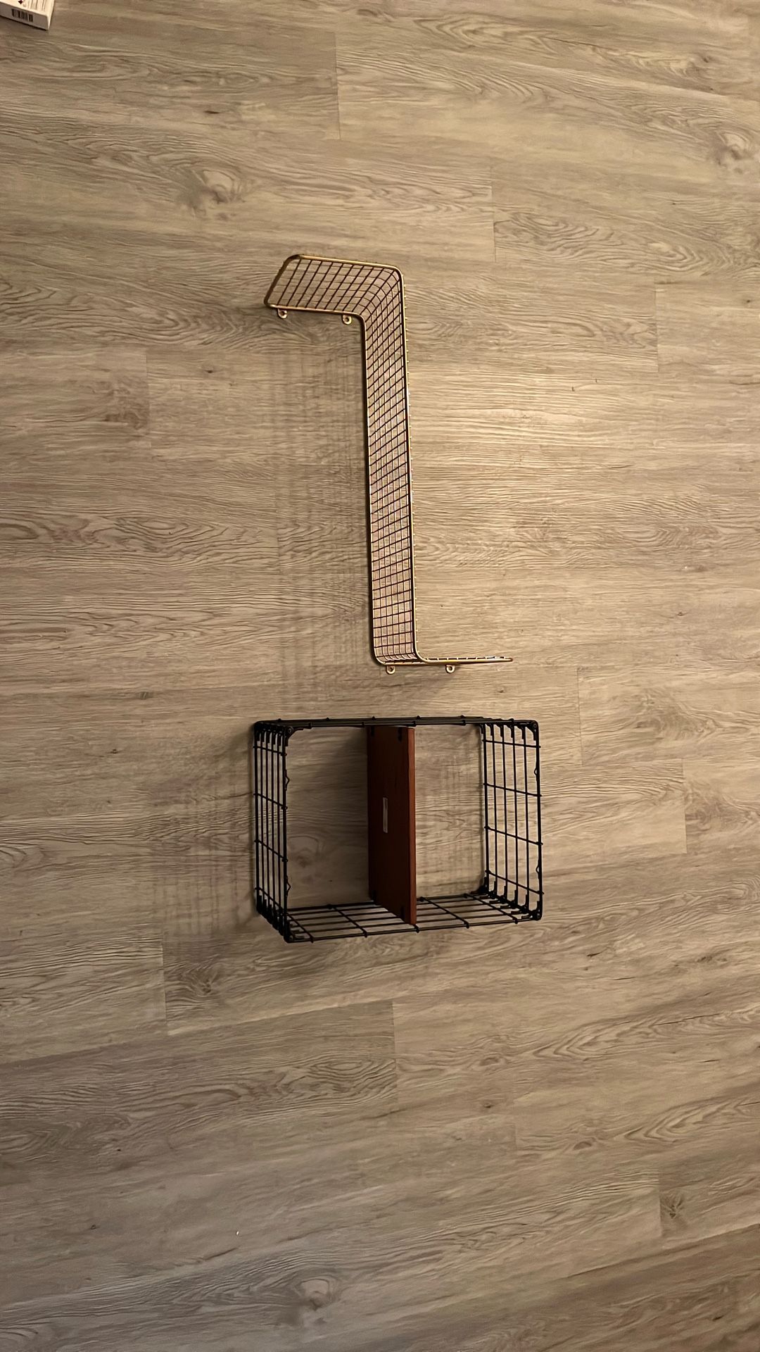 Ikea shelves - one gold, one black 