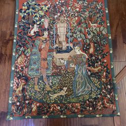 Anne Aknin Le Roman de la Rose 1985 French Wool Jacquard Tapestry On wood pole