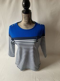 Karen Scott women's blue/black/white 3/4 sleeve top size PL