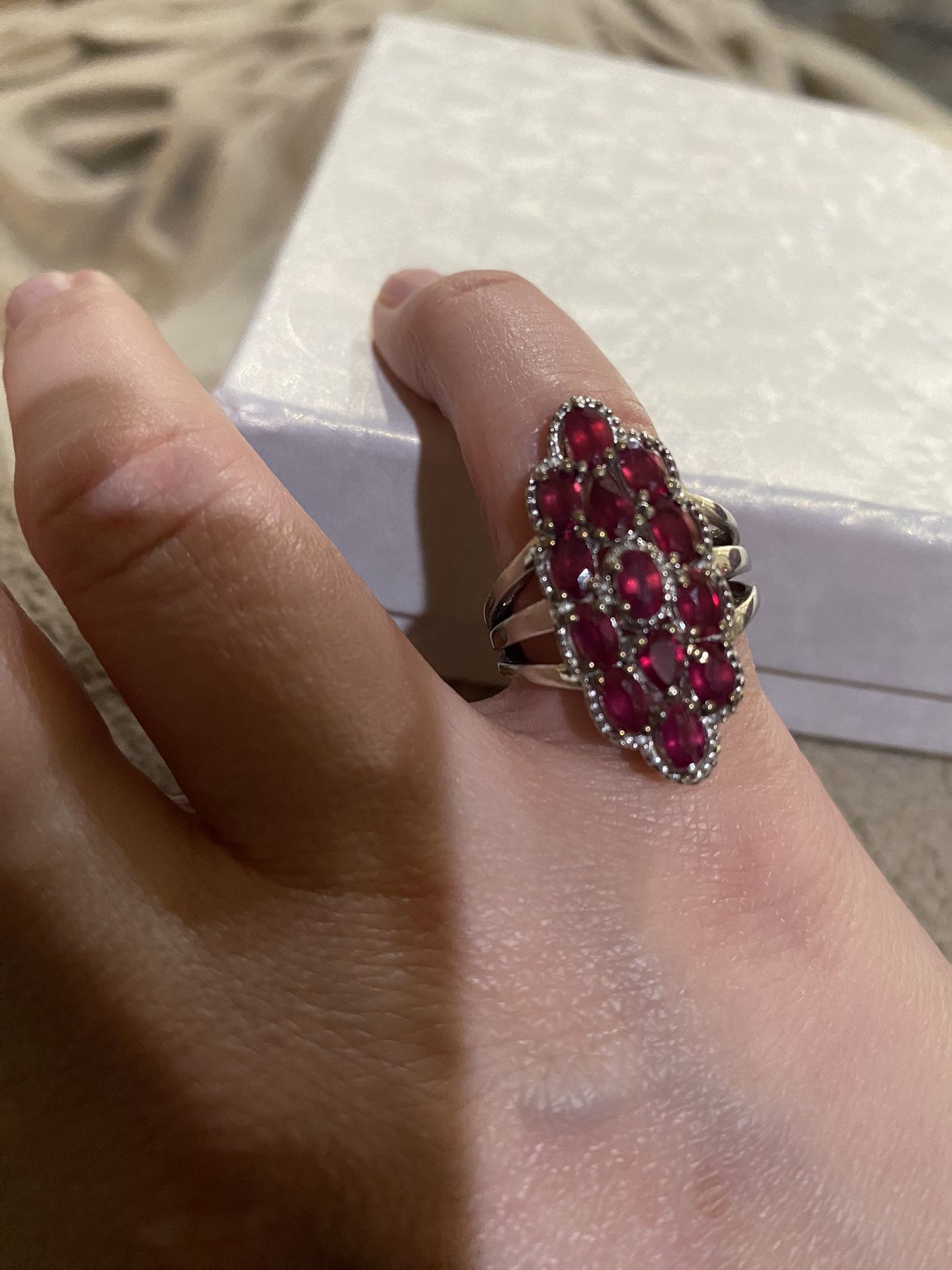 Genuine ruby & sterling silver ring - size 6