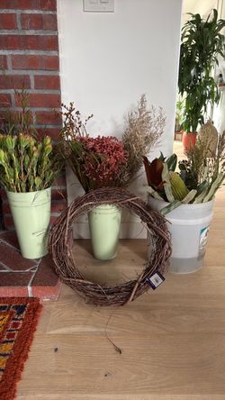 Wreath / fresh greens and dried flowers- decor