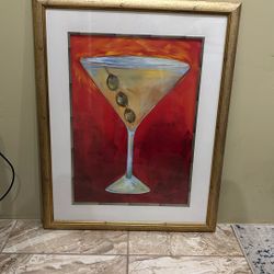 Framed Artwork Behind Glass Martini Glass