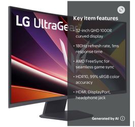 LG UltraGear 32-Inch Curved QHD Gaming Monitor