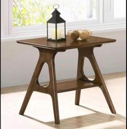 Roundhill Furniture Arona Mid-Century Modern Wood Shelf End Table, Walnut Finish