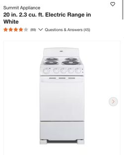 Summit Appliance 20 in. 2.3 cu. ft. Electric Range in White FIRM PRICE ( No menos!) $350