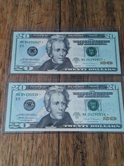 2017 $20 Bill Star* Uncirculated Two Consecutive Numbers