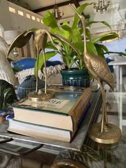 Vintage Korean Heron Brass Pair
