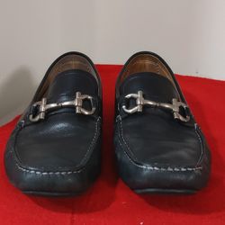 Salvatore Ferragamo mens shoes black leather double gancini horse bit 8, used.