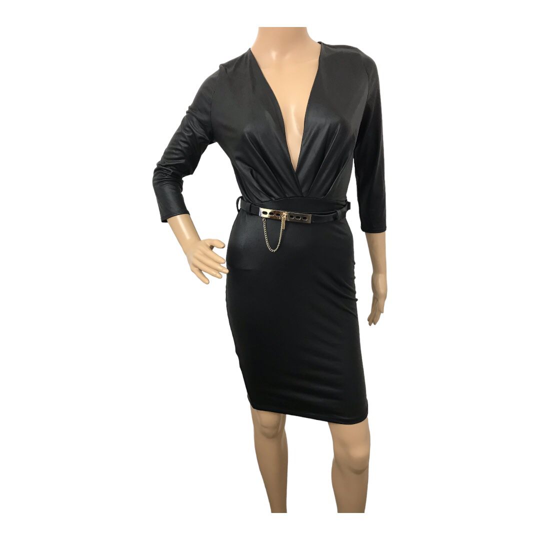 codigo Women's Black Stretching Bodycone Belted Dress, Medium 