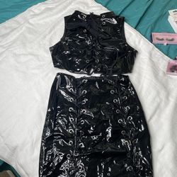 Black Leather Crop Top / Skirt