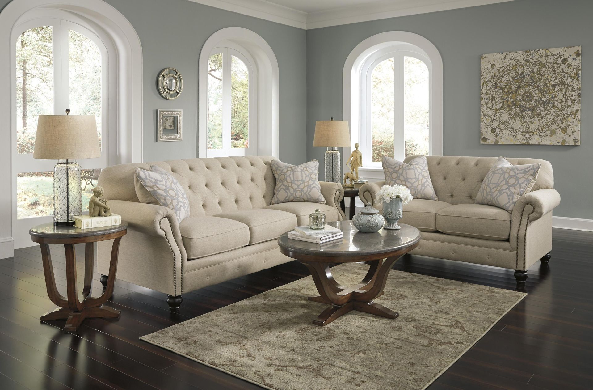 Ashley Kieran SOFA AND LOVE SEAT: 2 Piece Living Room Set in Natural/Beige - LIKE NEW