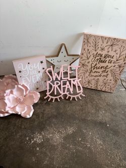 Girls Room Decor Bundle Pink Inspirational Signs