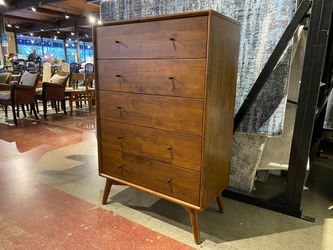 ASHCROFT Francesca Mid-Century Modern Solid Wood Tallboy 5-Drawer Dresser