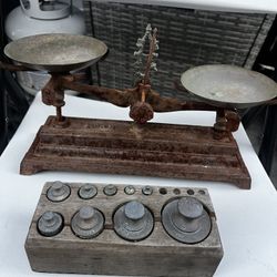 Antique Cast Iron Balance Scale with Original Weights