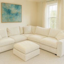 Ashley Furniture Lindyn Beige Corduroy Sectional Sofa with Ottoman – Modular Deep Seat Couch