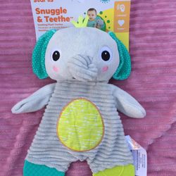 Bright Starts Snuggle & Teethe Gray Elephant Teething Toy Crinkle Lovey new