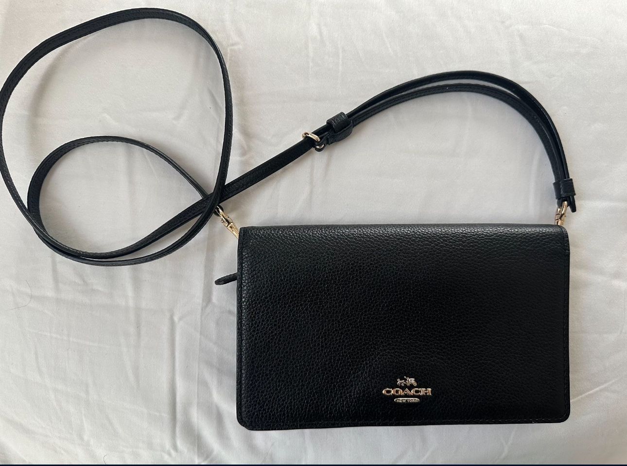 COACH Pebble Leather Foldover Crossbody Clutch