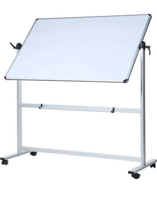 VIZ-PRO Double-Sided Magnetic Mobile Whiteboard, 48 x 36 Inches, Aluminium Frame and Stand