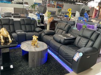 Power Reclining 2 Pc Sofa And Love With Led Lights Only $1599 Last One