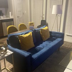 Perri Blue Button-Tufted Upholstered Couch 79” Length