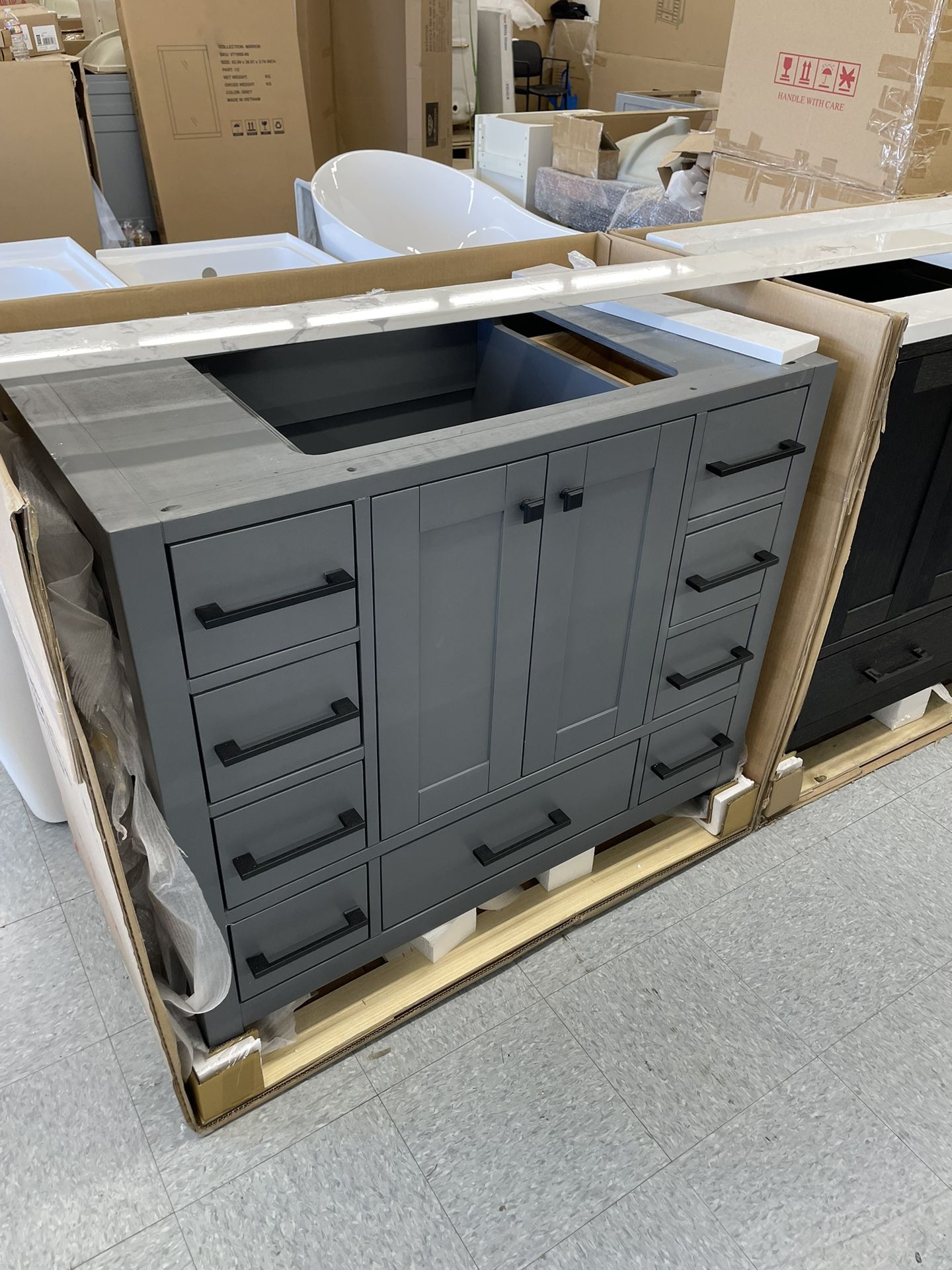 Bathroom Vanity Cabinet 42” Solid Mango Quartz Top With Sink And Backsplash