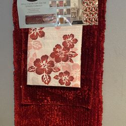 Red Curtains Set Bathroom 