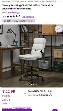 Adjustable Drafting Stool Office Chair – White