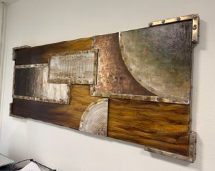 Large Mixed Media Wood and Metal Wall Art