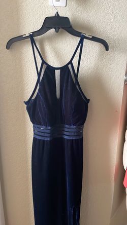 Navy Blue Velvet Formal Maxi Dress