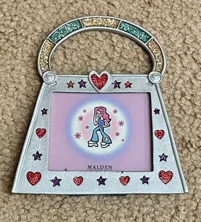 Metal Malden Purse Shaped Girls Glitter Picture Photo Memories Freestanding Frame