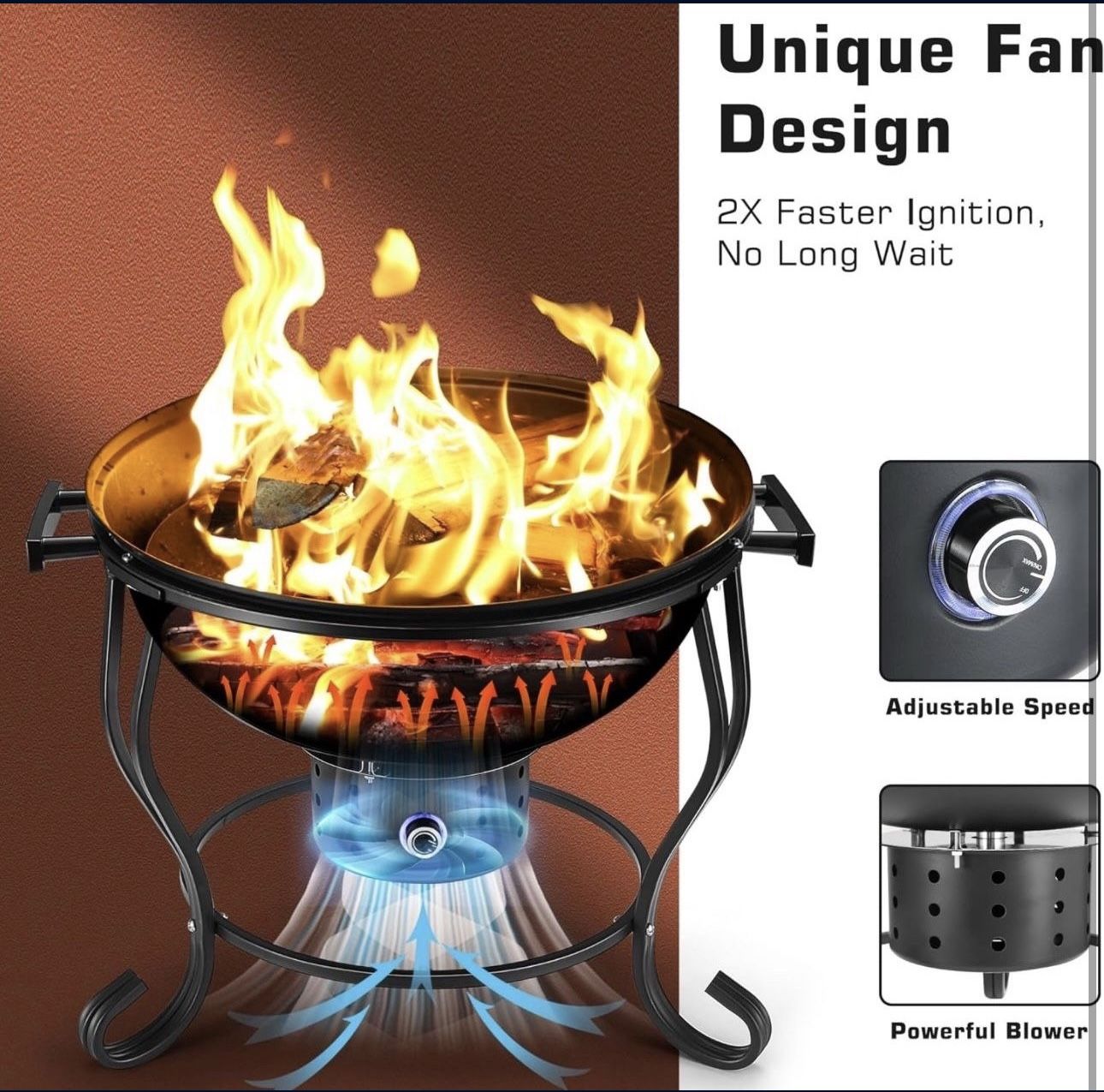Portable Charcoal Grill with Adjustable Fan, 18 Inch Small Outdoor