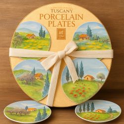 Tuscany China 2002 Set Of 4 Hand-Painted Porcelain Salad Plates Gift Box, 6.5”